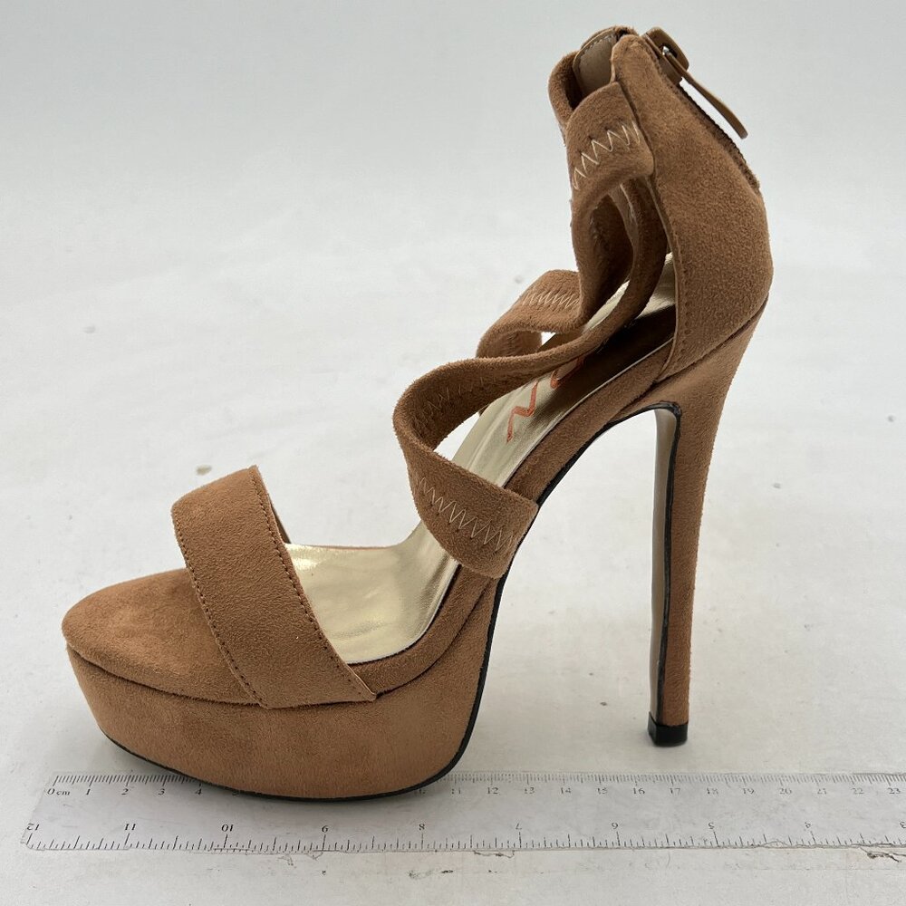YDN Brown Crisscross Ankle Strap Platform Stiletto Heels Sandal Peep Toe Shoes